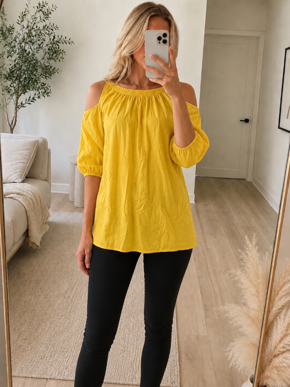 Mustard Cold Shoulder Cotton Tunic Top Small